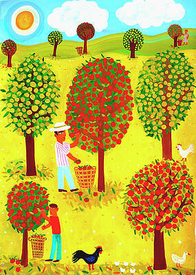 Wall Art - Photograph - Family Picking Apples In Orchard by Ikon Ikon Images