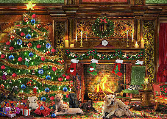 Wall Art - Drawing - Festive Labradors by Dominic Davison