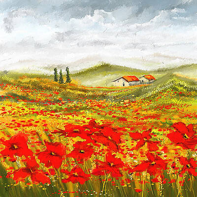 Wall Art - Painting - Field Of Dreams - Poppy Field Paintings by Lourry Legarde