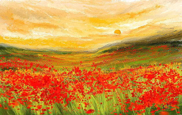 Wall Art - Painting - Field Of Poppies- Field Of Poppies Impressionist Painting by Lourry Legarde