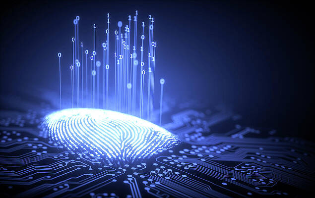Wall Art - Photograph - Fingerprint And Circuit Board by Science Photo Library