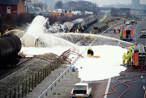 Wall Art - Photograph - Firefighters At A Train Crash by Science Photo Library