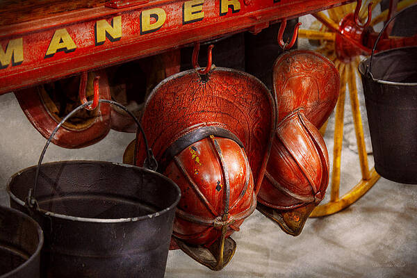 Wall Art - Photograph - Fireman - Hats - I volunteered for this  by Mike Savad
