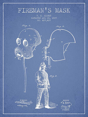 Wall Art - Digital Art - Firemans Mask Patent from 1889 - Light Blue by Aged Pixel