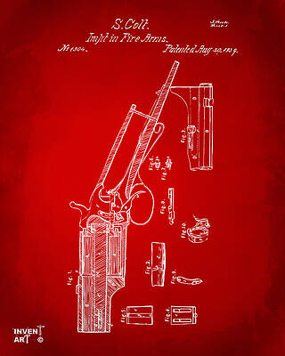 Gun Digital Art - 1839 Colt Revolver Patent Artwork Red by Nikki Marie Smith