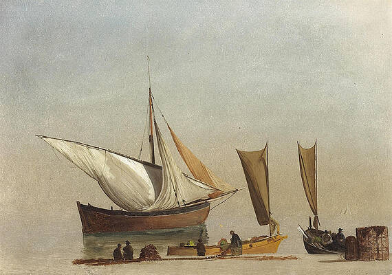 Fishing Boats Print by Albert Bierstadt