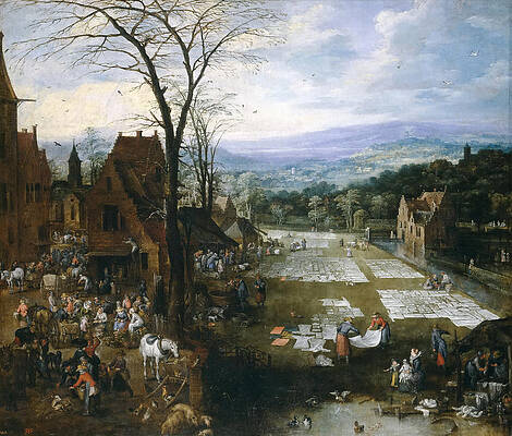 Flemish Market and Washing Place Print by Jan Brueghel the Elder and Joos de Momper the Younger