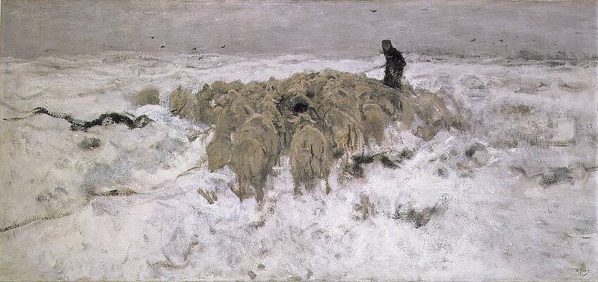 Wall Art - Painting - Flock Of Sheep In The Snow by Anton Mauve