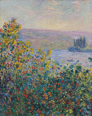 Flowers Beds at Vetheuil Print by Claude Monet