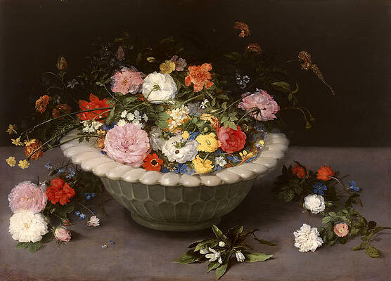 Flowers in a Porcelain Bowl Print by Jan Brueghel the Elder
