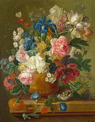 Flowers in a Vase Print by Paulus Theodorus van Brussel