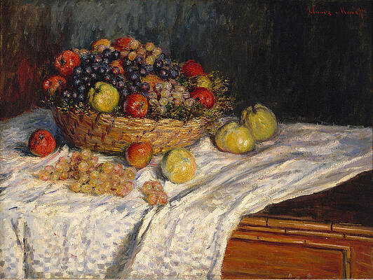 Fruit Basket with Apples and Grapes Print by Claude Monet