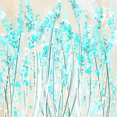 Wall Art - Painting - Garden Of Blues- Teal And Cream Art by Lourry Legarde