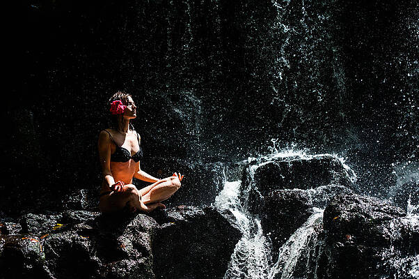 Wall Art - Photograph - Getting in Touch with Whole Universe. Anna at Eureka Waterfalls. Mauritius by Jenny Rainbow