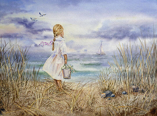 Wall Art - Painting - Girl At The Ocean by Irina Sztukowski