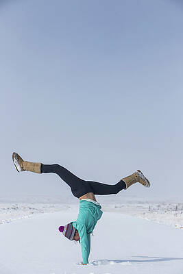 Wall Art - Photograph - Girl Does Handstand In The Snow Of Roy by Alexandra Simone