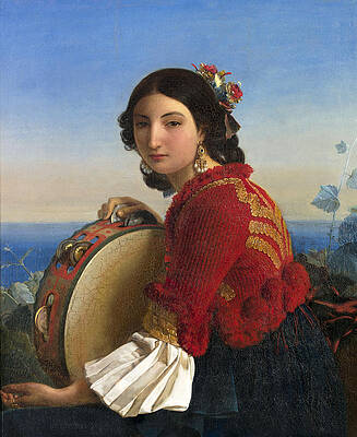 Girl from Sorrento with a Tambourine Print by Leopold Robert