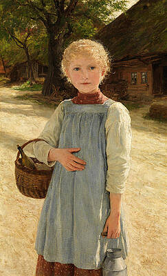 Girl With Milk Jug And Basket Print by Albert Anker