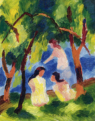 Girls Bathing Print by August Macke