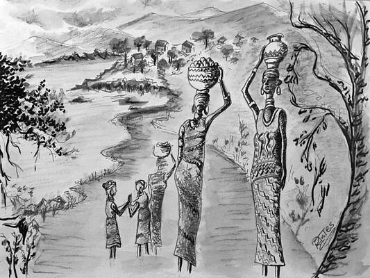 Wall Art - Painting - Going Home BW by Richard Jules