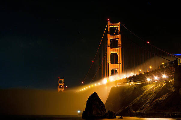 Wall Art - Photograph - Golden Gate Bridge At Night In The Fog by Todd Aaron
