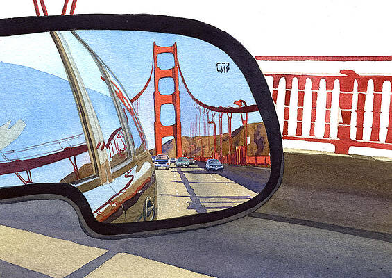 Wall Art - Painting - Golden Gate Bridge in Side View Mirror by Mary Helmreich