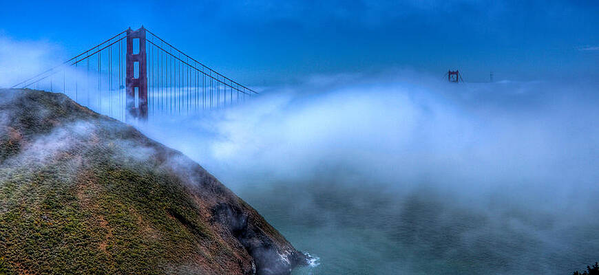 Architecture Photograph - Golden Gate Bridge In The Fog by Jonny D