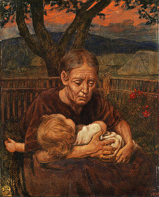 Grandmother with a Child Print by Hans Thoma