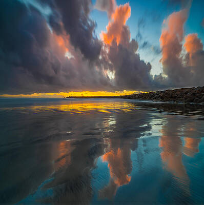 Wall Art - Photograph - Harbor Jetty Reflections Square by Larry Marshall