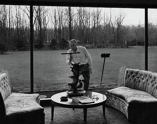 Wall Art - Photograph - Harold M Sloan Cleaning A Glass Wall by Hedrich Blessing