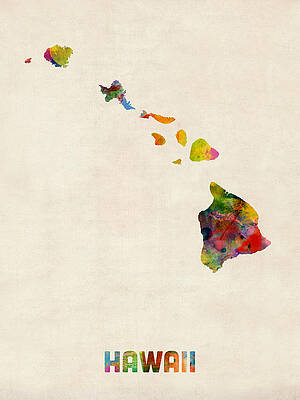 Wall Art - Digital Art - Hawaii Watercolor Map by Michael Tompsett