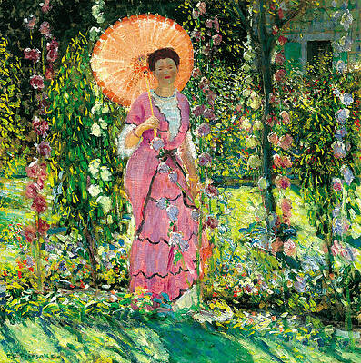 Hollyhocks Print by Frederick Carl Frieseke