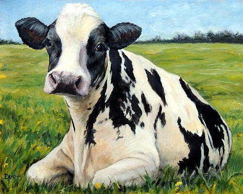 Wall Art - Painting - Holstein Cow Relaxing in Field by Dottie Dracos