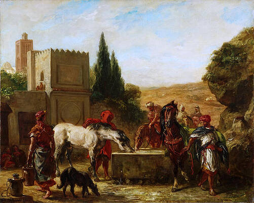 Horses at a Fountain Print by Eugene Delacroix