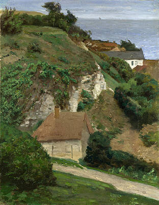 House on the cliffs near Fecamp Print by Antoine Chintreuil