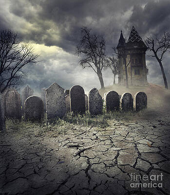 Wall Art - Digital Art - Hunted House on graveyard by Jelena Jovanovic
