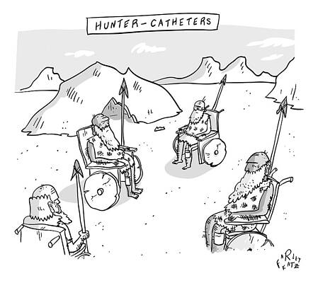 Wall Art - Drawing - Hunter-catheters -- Stone-age Warriors Sit by Farley Katz