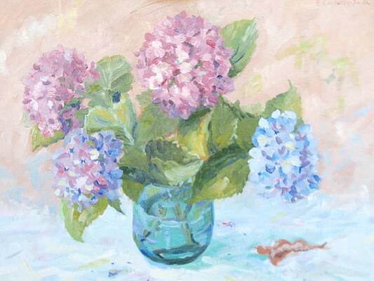 Hydrangeas in a Green Vase by Elinor Fletcher Hydrangeas in a Green Vase by Elinor Fletcher