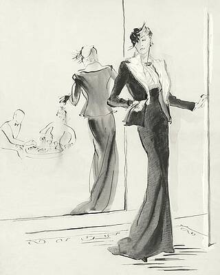 Wall Art - Digital Art - Illustration Of A Woman Standing Beside A Mirror by Rene Bouet-Willaumez