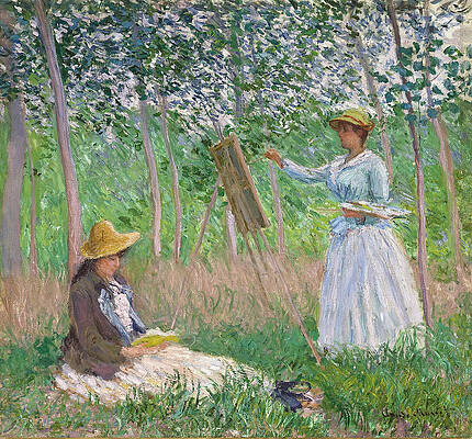 In the Woods at Giverny Blanche Hoschede at Her Easel with Suzanne Hoschede Reading Print by Claude Monet