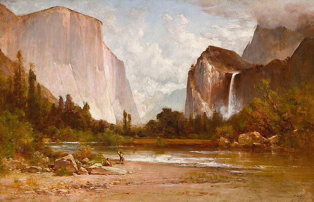 Indians Fishing in Yosemite Print by Thomas Hill