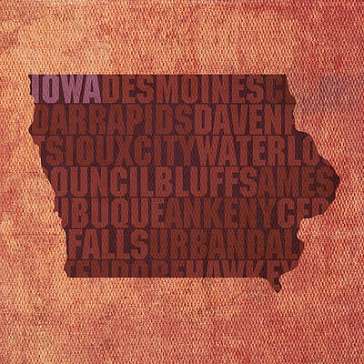 Wall Art - Mixed Media - Iowa Word Art State Map on Canvas by Design Turnpike