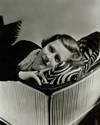 Wall Art - Photograph - Irene Dunne Lying Down On A Zebra Print Pillow by Lusha Nelson