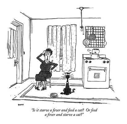 Wall Art - Drawing - Is It Starve A Fever And Feed A Cat?  Or Feed by George Booth