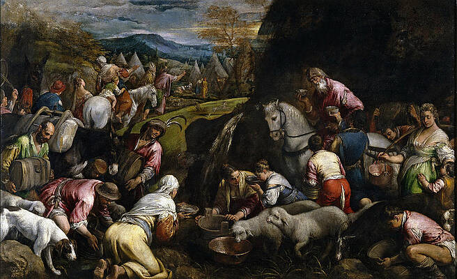 Israelis Drinking the Miraculous Water Print by Jacopo Bassano