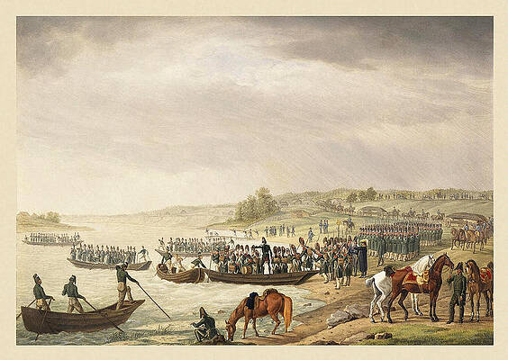 Italian Corp of Eugene Beauharnais Crossing the Niemen on 30 June 1812 Print by Albrecht Adam