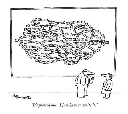 Wall Art - Drawing - It's Plotted Out.  I Just Have To Write It by Charles Barsotti