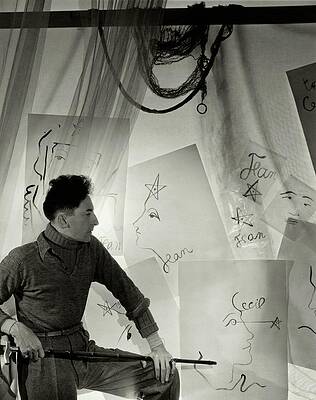Wall Art - Photograph - Jean Cocteau With A Cane And Drawings by Cecil Beaton