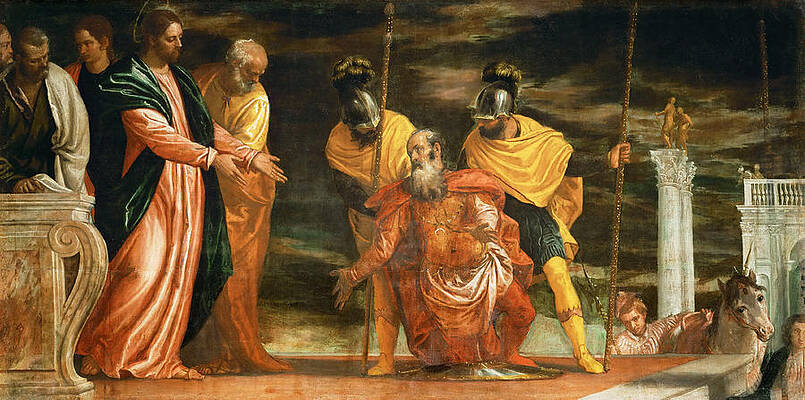 Jesus healing the servant of a Centurion Print by Paolo Veronese