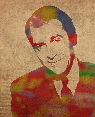 Wall Art - Mixed Media - Jimmy Stewart Watercolor Portrait on Worn Distressed Canvas by Design Turnpike